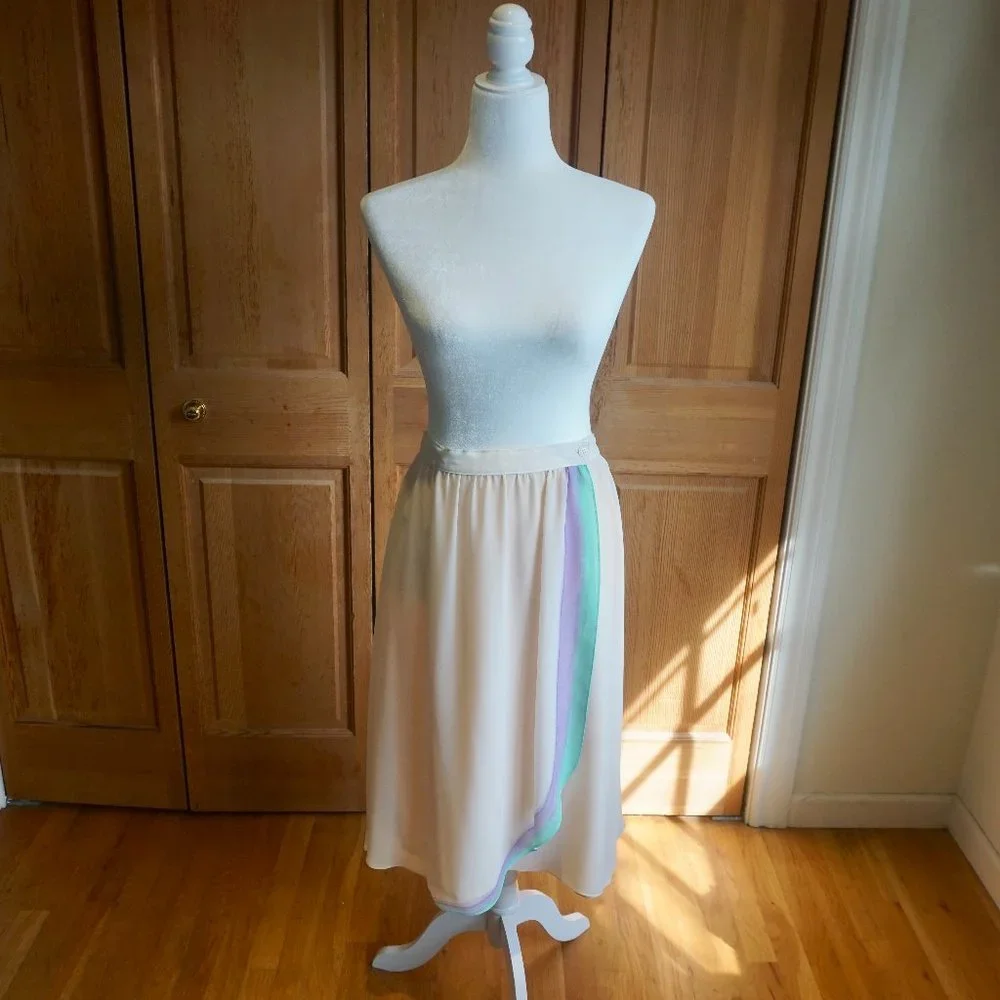 💚 VINTAGE ZIZI | BARBARA CHODOS Stripe Wrap Skirt - Picture 2 of 13